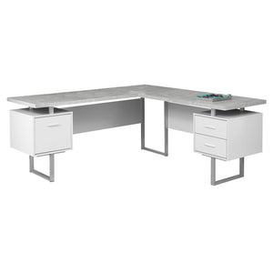 Monarch Specialties I 7307 Bureau, Bureau À Domicile, Coin, Configuration Gauche, Droite, Tiroirs De Rangement, 70"l, Forme De L, Travail, Ordinateur Portable, Métal, Stratifié, Gris, Blanc, Contemporain, Moderne - Simple Boutique