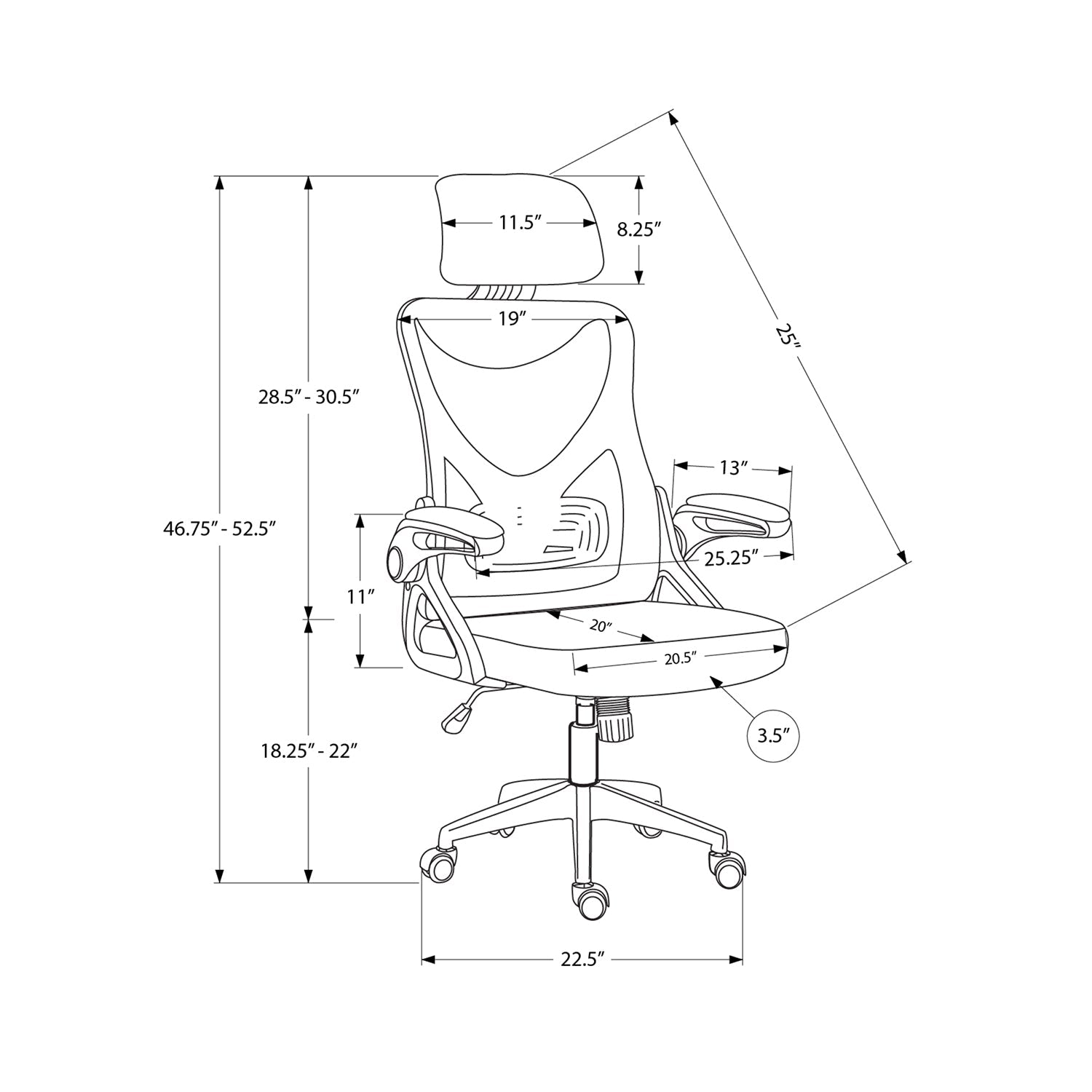 Monarch Specialties I 7334 - Chaise De Bureau, Hauteur Réglable, Ergonomique, Pivotant, Travail, Métal Noir, Maillé Noire, Contemporain, Moderne - Simple Boutique