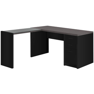 Monarch Specialties I 7431 Bureau, Bureau À Domicile, Coin, Configuration Gauche, Droite, Tiroirs De Rangement, Forme De L, Travail, Ordinateur Portable, Stratifié, Verre Trempé, Noir, Gris, Contemporain, Moderne - Simple Boutique