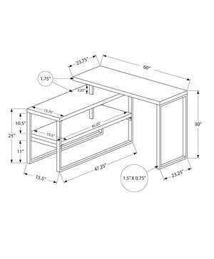 Monarch Specialties I 7585 Bureau, Bureau À Domicile, Coin, Configuration Gauche, Droite, Étagères De Rangement, 60"l, Forme De L, Travail, Ordinateur Portable, Métal, Stratifié, Blanc, Gris, Contemporain, Moderne - Simple Boutique