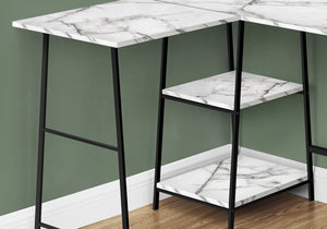 Monarch Specialties I 7595 Bureau, Bureau À Domicile, Coin, Étagères De Rangement, 48"l, Forme De L, Travail, Ordinateur Portable, Métal, Stratifié, Aspect Marbre Blanc, Noir, Contemporain, Moderne - Simple Boutique