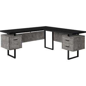 Monarch Specialties I 7617 Bureau, Bureau À Domicile, Coin, Configuration Gauche, Droite, Tiroirs De Rangement, 70"l, Forme De L, Travail, Ordinateur Portable, Métal, Stratifié, Gris, Noir, Contemporain, Moderne - Simple Boutique