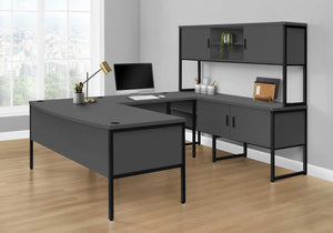 Monarch Specialties I 7733 - Huche De Bureau, 72"L, Travail, Portes De Stockage, Travail, Qualité Commerciale, Stratifié Gris, Métal Noir, Contemporain, Moderne - Simple Boutique