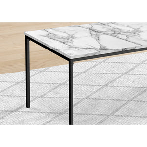 Monarch Specialties I 7892P - Ens De Tables, Ensemble 3pcs, Café, Bout, Métal Noir, Stratifié Aspect Marbre Blanc, Contemporain, Moderne - Simple Boutique