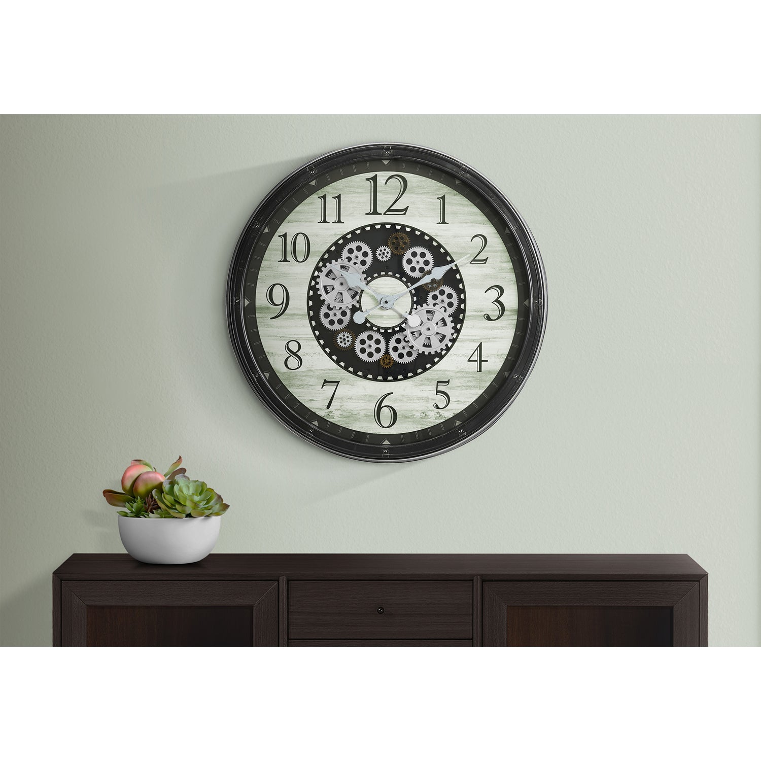 Monarch Specialties I 9030 - Horloge, 30" Rond, Mécanisme D'engrenage, Surdimensionné Grand, Horloge Murale, Brun, Transitionnel - Simple Boutique
