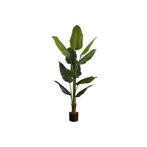 Monarch Specialties I 9545 - Plante Artificielle, 59" De Haut, Arbre Strelitzia, Intérieur, Faux, Faux, Étage, Verdure, Mis En Pot, Vraie Touche, Décoratif, Feuilles Vertes, Pot Noir - Simple Boutique