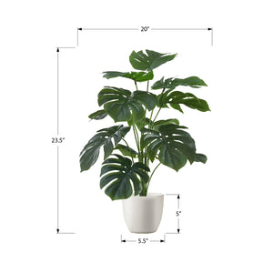 Monarch Specialties I 9551 - Plante Artificielle, 24" De Haut, Monstera, Intérieur, Faux, Faux, Table, Verdure, Mis En Pot, Touche Réelle, Décoratif, Feuilles Vertes, Pot Blanc - Simple Boutique