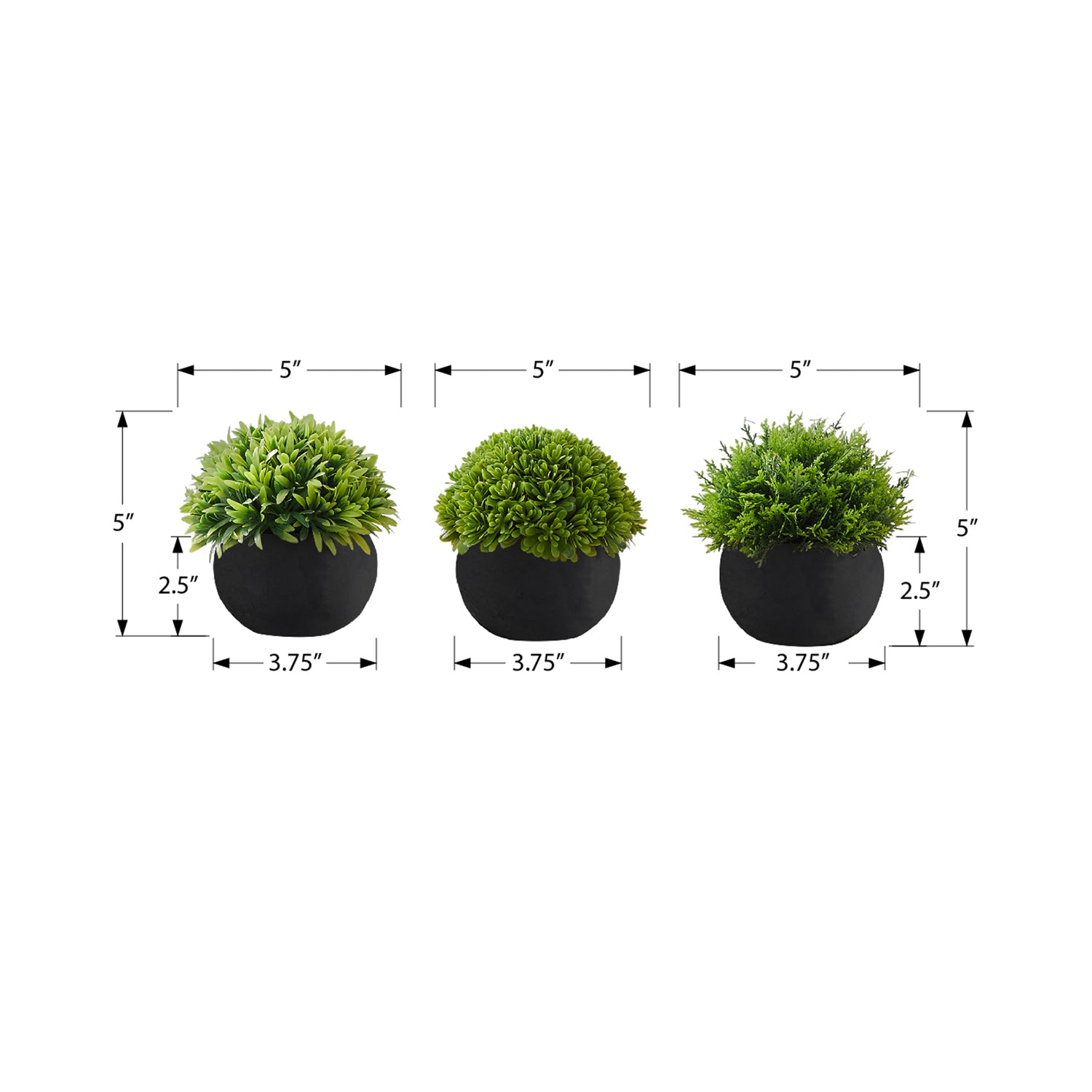Monarch Specialties I 9552 - Plante Artificielle, 5" De Haut, Gazon, Intérieur, Faux, Faux, Table, Verdure, Mis En Pot, Ensemble De 3, Décoratif, Plantes Vertes, Pots Noirs - Simple Boutique