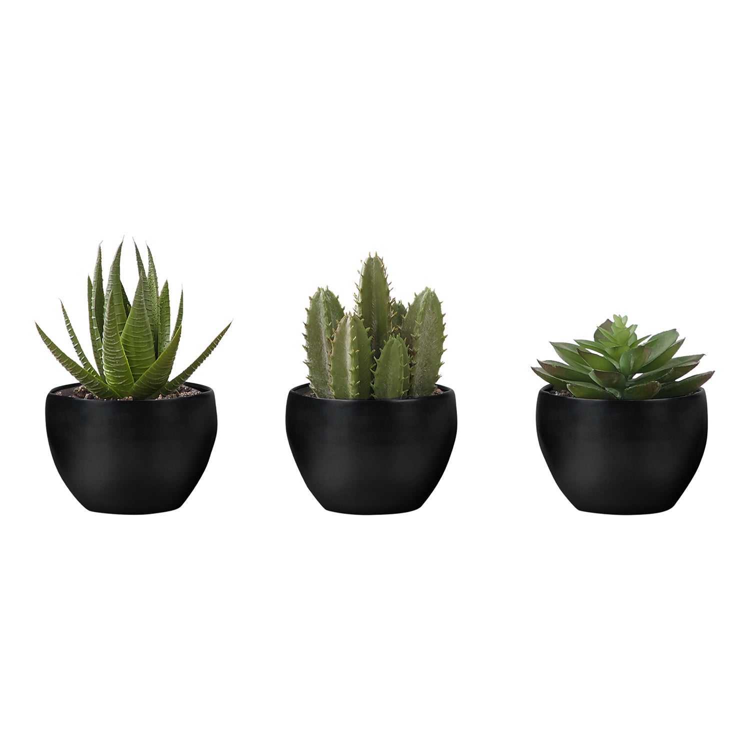 Monarch Specialties I 9556 - Plante Artificielle, 6" De Haut, Succulent, Intérieur, Faux, Faux, Table, Verdure, Mis En Pot, Ensemble De 3, Décoratif, Plantes Vertes, Pots Noirs - Simple Boutique