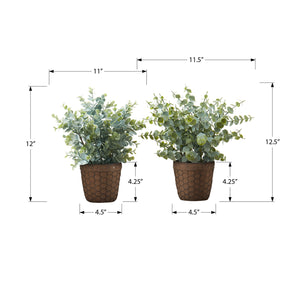 Monarch Specialties I 9560 - Plante Artificielle, 13" De Haut, Herbe D'eucalyptus, Intérieur, Faux, Faux, Table, Verdure, Mis En Pot, Ensemble De 2, Décoratif, Feuilles Vertes, Pots Bruns - Simple Boutique