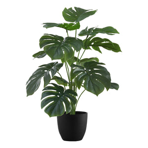 Monarch Specialties I 9576 - Plante Artificielle, 24" De Haut, Monstera, Intérieur, Faux, Faux, Tableau, Verdure, Mis En Pot, Vraie Touche, Décoratif, Feuilles Vertes, Pot Noir - Simple Boutique