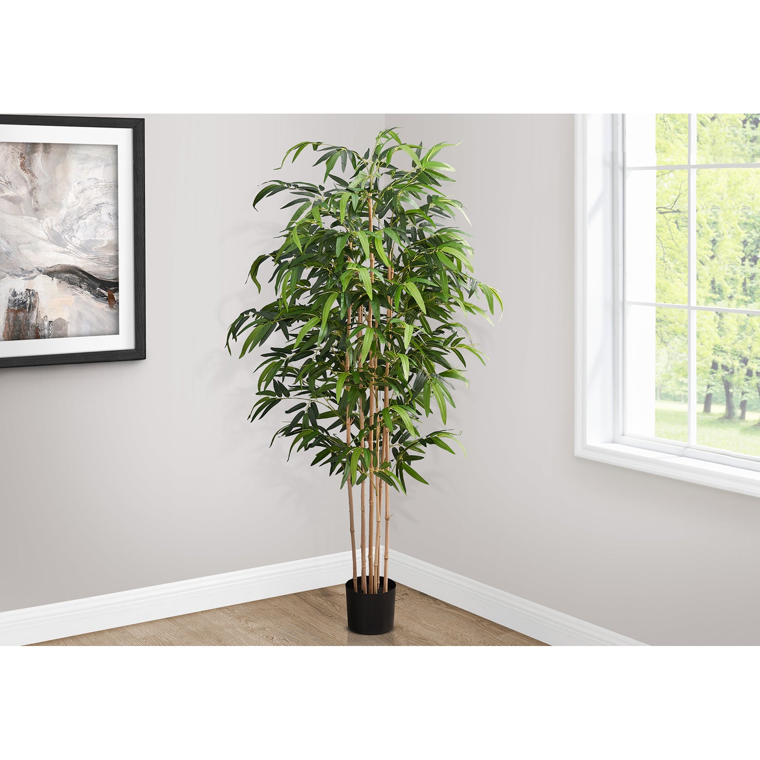 Monarch Specialties I 9592 - Plante Artificielle, 83" De Hauteur, Arbre À Bambou, Plancher, Intérieur, Mis En Pot, Touche Réelle, Feuilles Vertes, Pot Noir - Simple Boutique