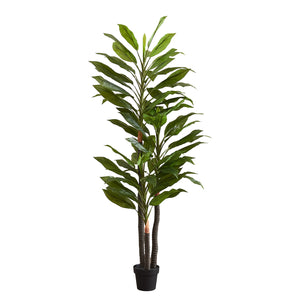 Monarch Specialties I 9595 - Plante Artificielle, 83" De Hauteur, Intérieur, Arbre De Dracaena, Décoratif, Faux, Faux, Plancher, Mis En Pot, Touche Réelle, Feuilles Vertes, Pot Noir - Simple Boutique