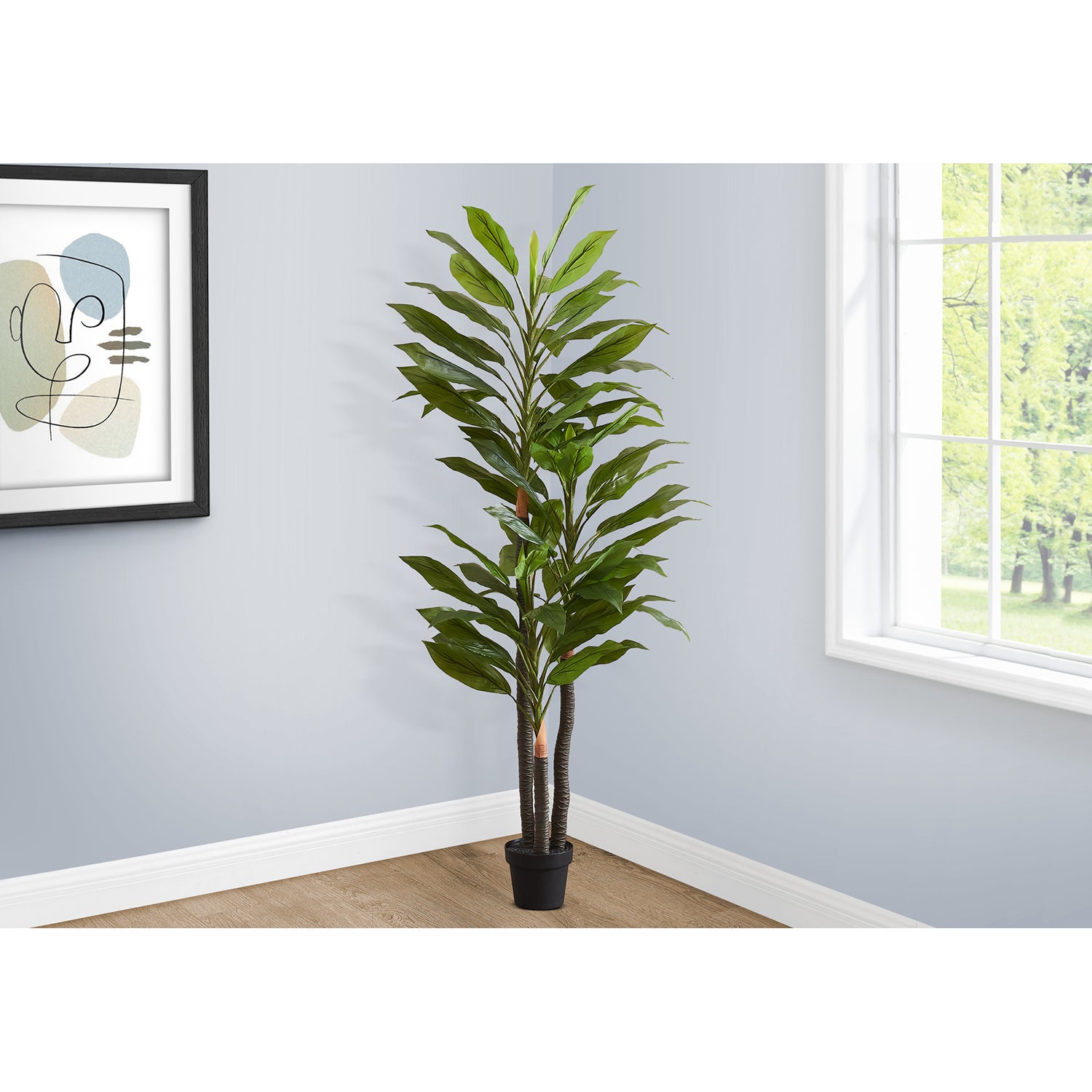 Monarch Specialties I 9595 - Plante Artificielle, 83" De Hauteur, Intérieur, Arbre De Dracaena, Décoratif, Faux, Faux, Plancher, Mis En Pot, Touche Réelle, Feuilles Vertes, Pot Noir - Simple Boutique