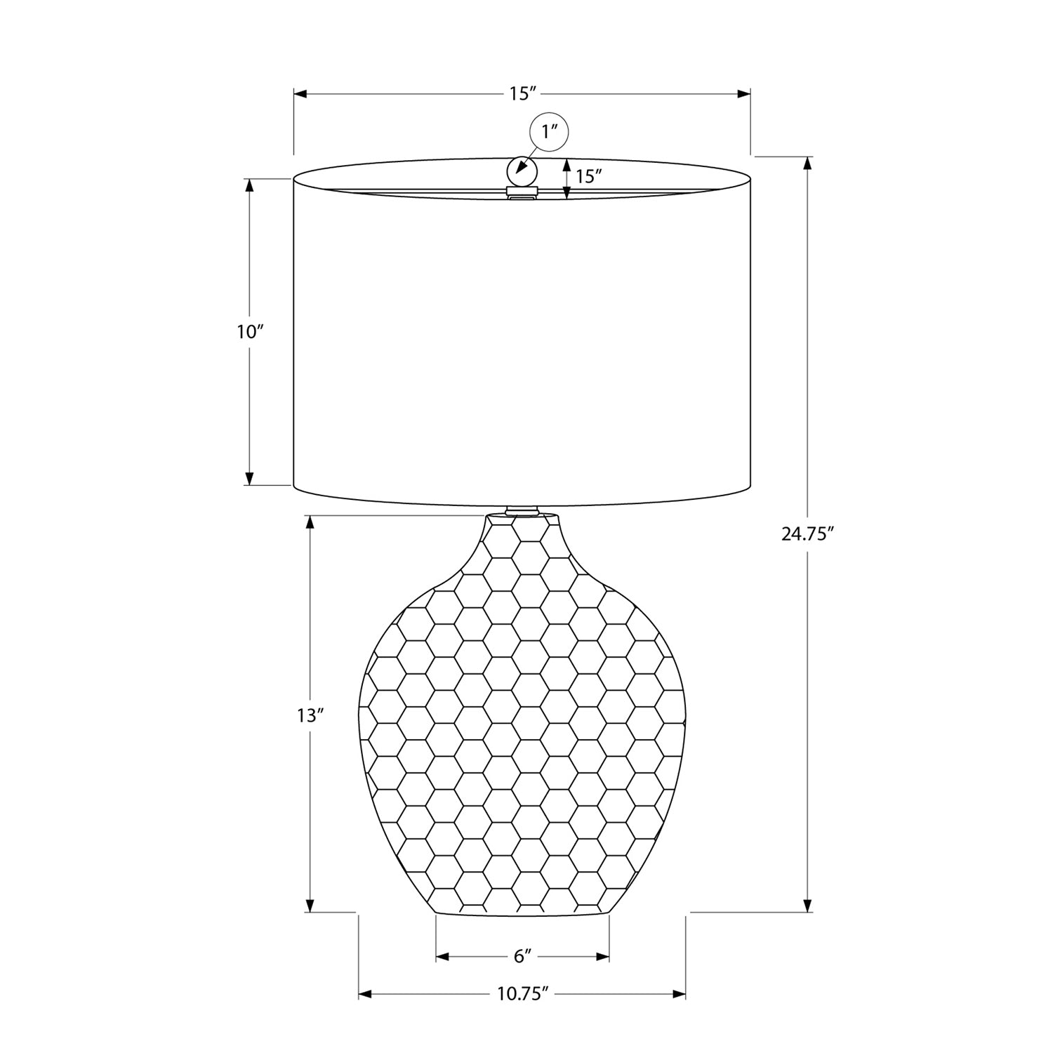 Monarch Specialties I 9606 - Luminaire, 25"H, Lampe De Table, Abat-jour Noir, Pied En Résine Marron, Contemporain - Simple Boutique