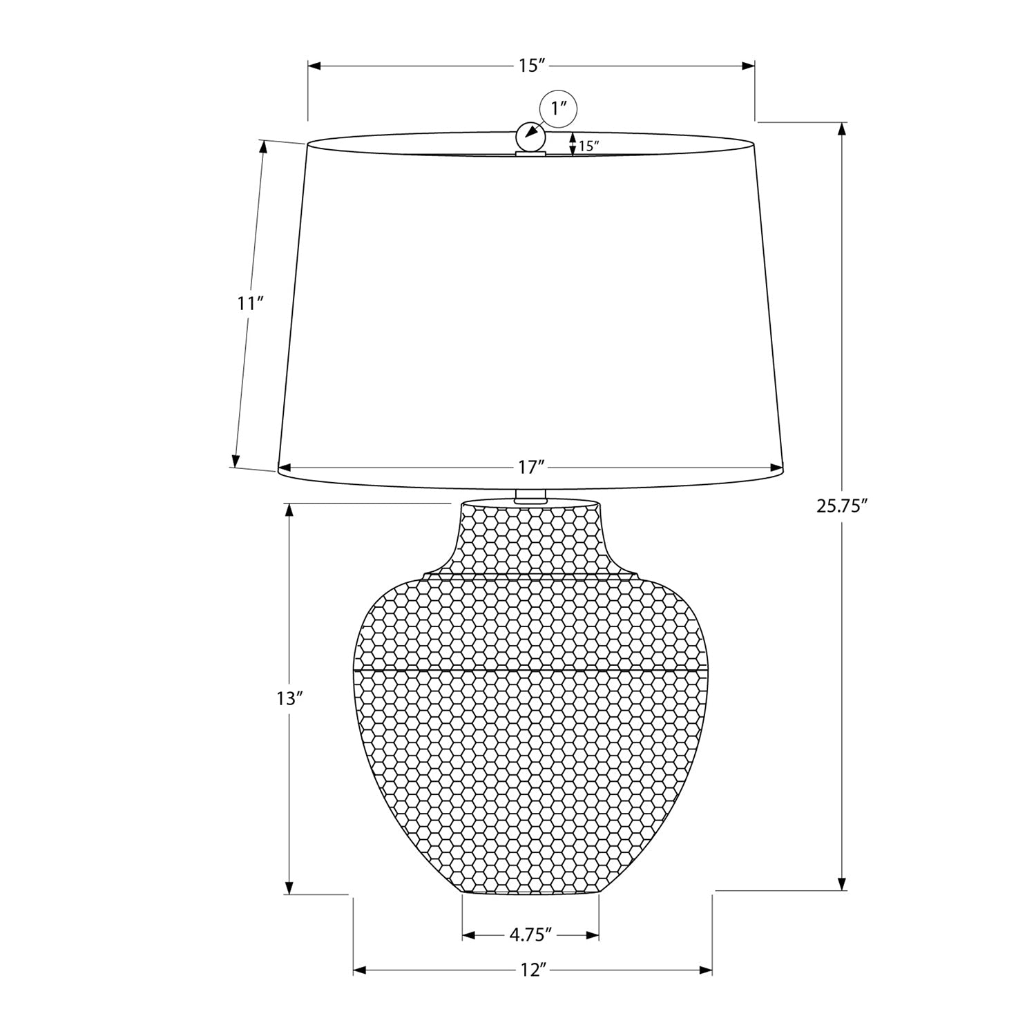 Monarch Specialties I 9615 - Luminaire, 26"H, Lampe De Table, Métal Noir, Abat-jour Ivoire / Crème, Transitionnel - Simple Boutique