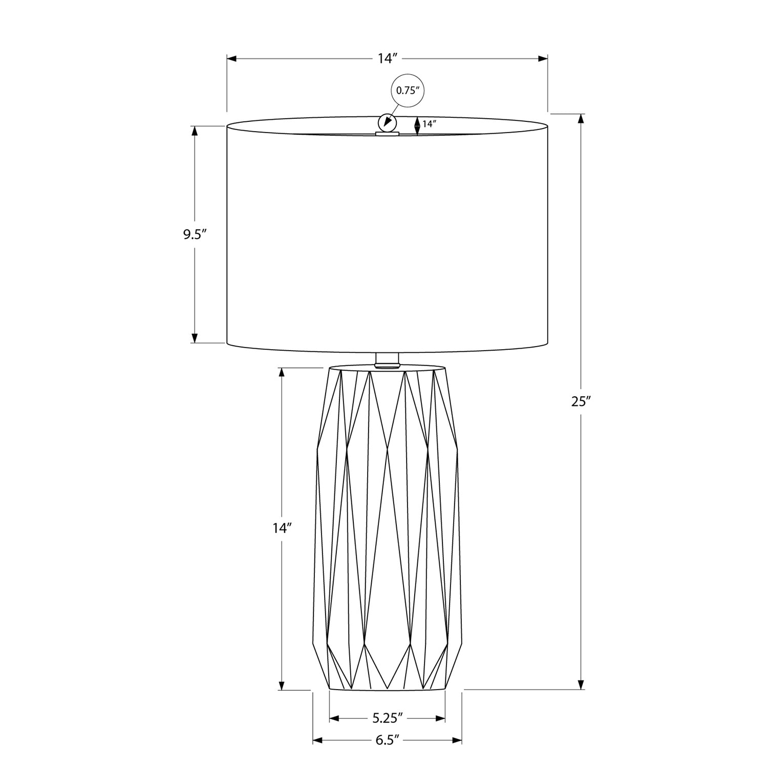 Monarch Specialties I 9620 - Luminaire, 25"H, Lampe De Table, Céramique Noir, Abat-jour Ivoire / Crème, Contemporain - Simple Boutique