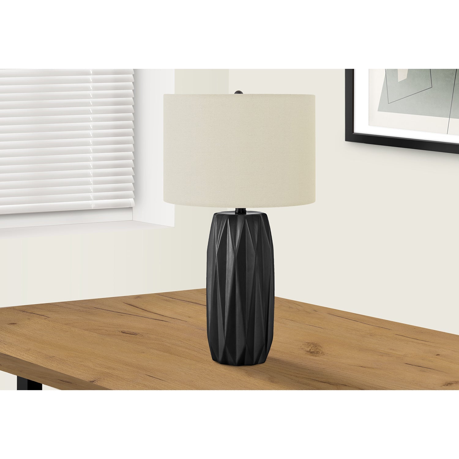 Monarch Specialties I 9620 - Luminaire, 25"H, Lampe De Table, Céramique Noir, Abat-jour Ivoire / Crème, Contemporain - Simple Boutique