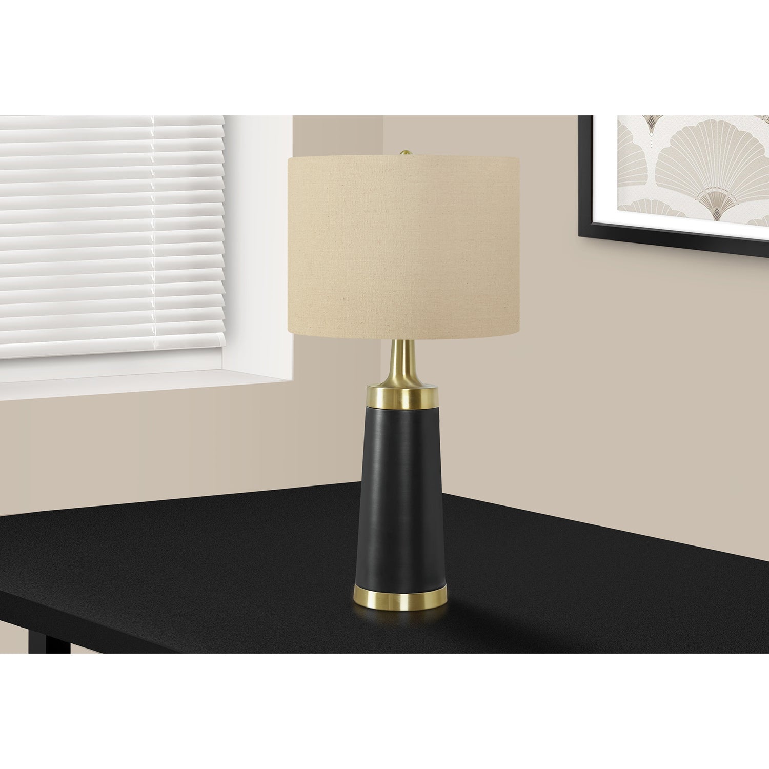 Monarch Specialties I 9623 - Luminaire, 28"H, Lampe De Table, Métal Noir, Abat-jour Beige, Contemporain - Simple Boutique