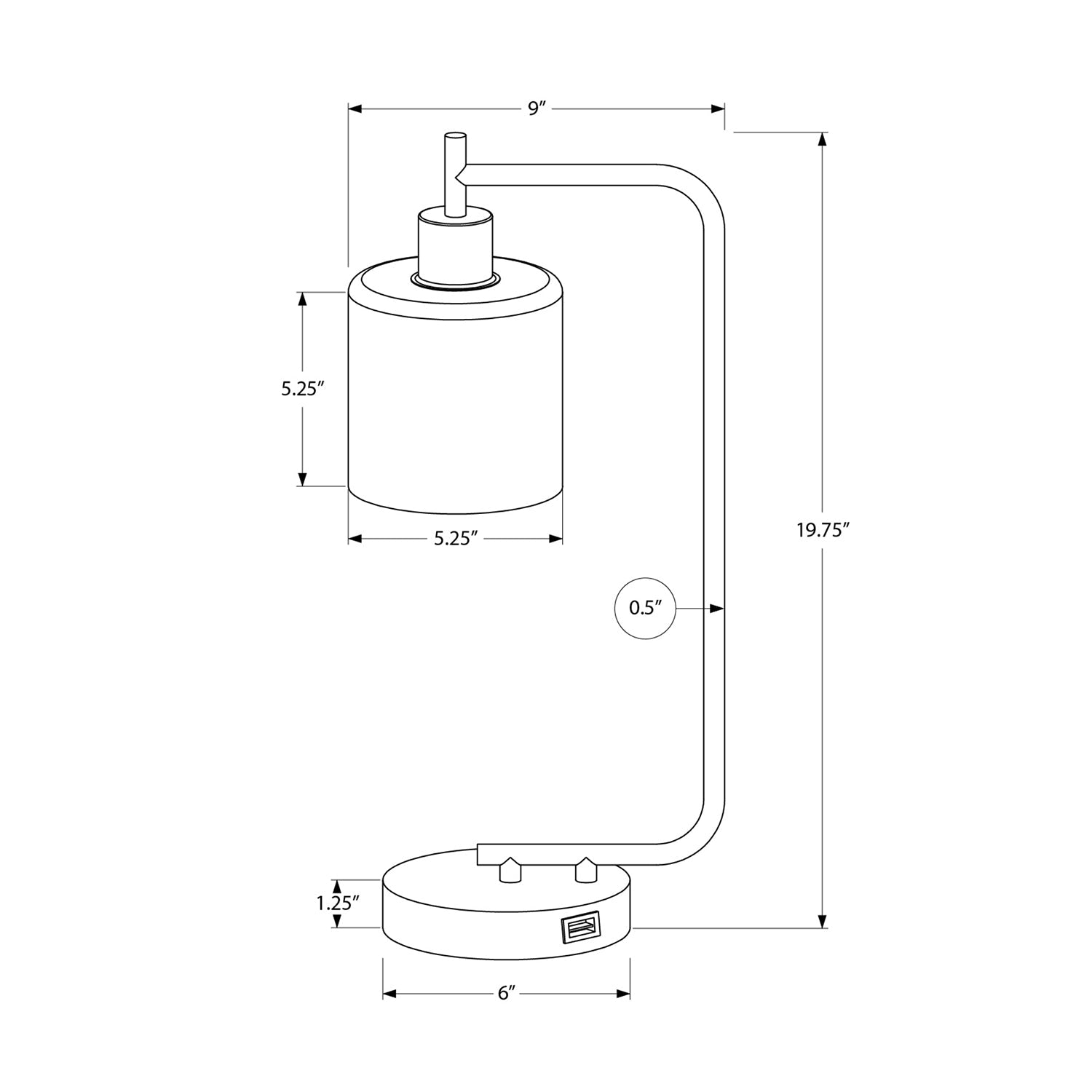 Monarch Specialties I 9637 - Luminaire, 20"H, Lampe De Table, Port Usb Inclus, Métal Noir, Abat-jour De Verre, Moderne - Simple Boutique