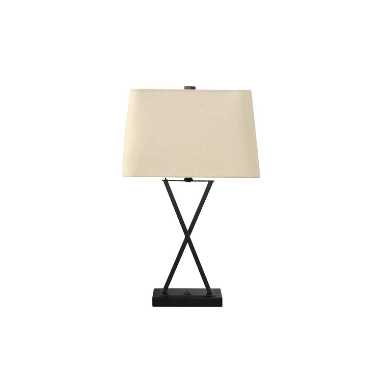 Monarch Specialties I 9638 - Luminaire, 25"H, Lampe De Table, Port Usb Inclus, Métal Noir, Abat-jour Beige., Transitionnel - Simple Boutique