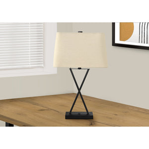 Monarch Specialties I 9638 - Luminaire, 25"H, Lampe De Table, Port Usb Inclus, Métal Noir, Abat-jour Beige., Transitionnel - Simple Boutique