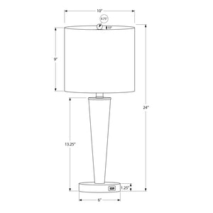 Monarch Specialties I 9642 - Luminaire, Ensemble De 2, 24"H, Lampe De Table, Nickel , Abat-jour Gris, Contemporain - Simple Boutique