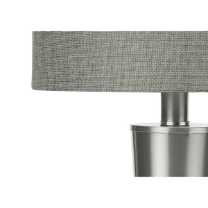 Monarch Specialties I 9642 - Luminaire, Ensemble De 2, 24"H, Lampe De Table, Nickel , Abat-jour Gris, Contemporain - Simple Boutique