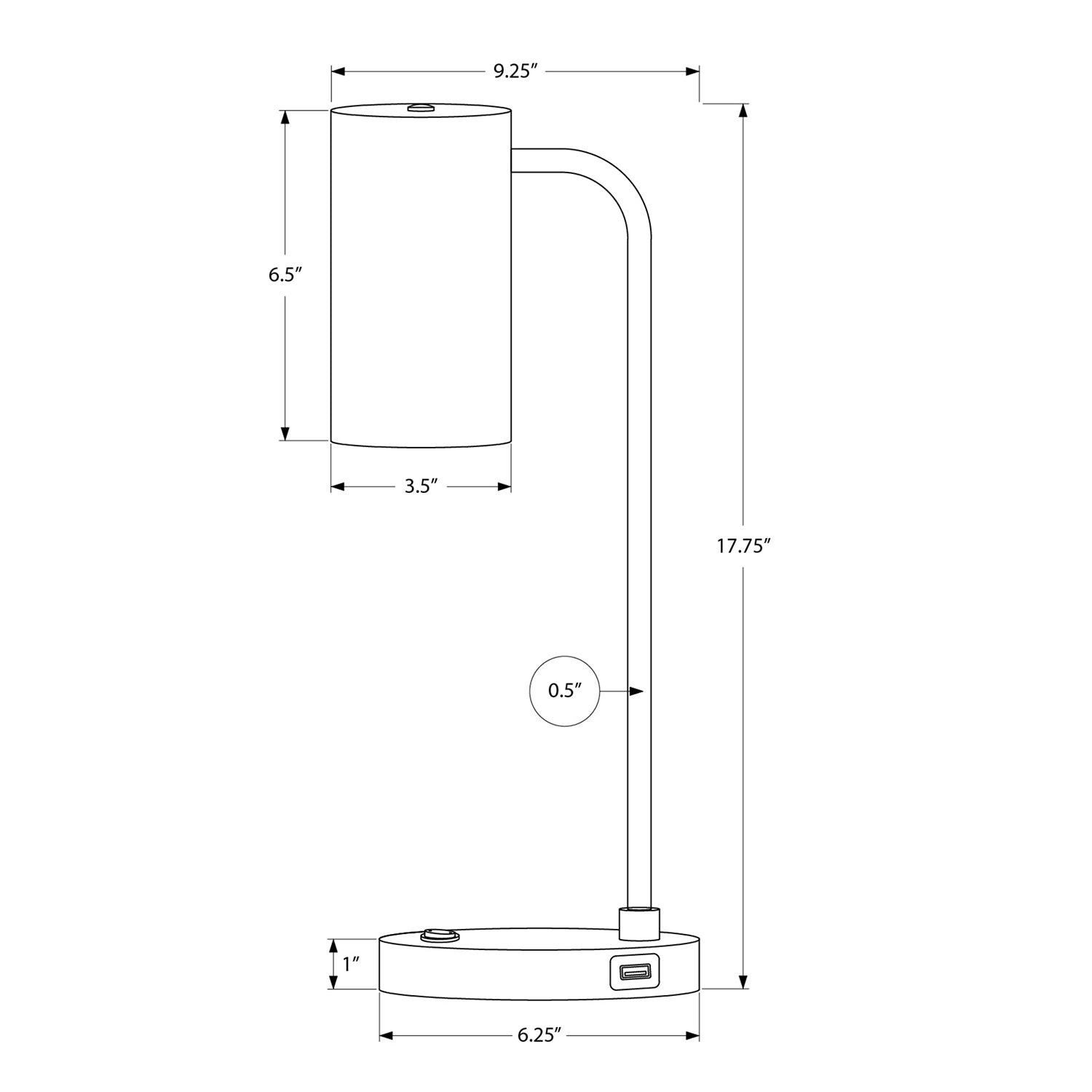 Monarch Specialties I 9645 - Luminaire, 18"H, Lampe De Table, Port Usb Inclus, Métal Gris, Abat-jour Gris, Moderne - Simple Boutique