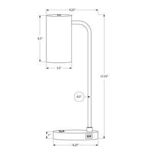 Monarch Specialties I 9645 - Luminaire, 18"H, Lampe De Table, Port Usb Inclus, Métal Gris, Abat-jour Gris, Moderne - Simple Boutique
