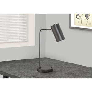 Monarch Specialties I 9645 - Luminaire, 18"H, Lampe De Table, Port Usb Inclus, Métal Gris, Abat-jour Gris, Moderne - Simple Boutique