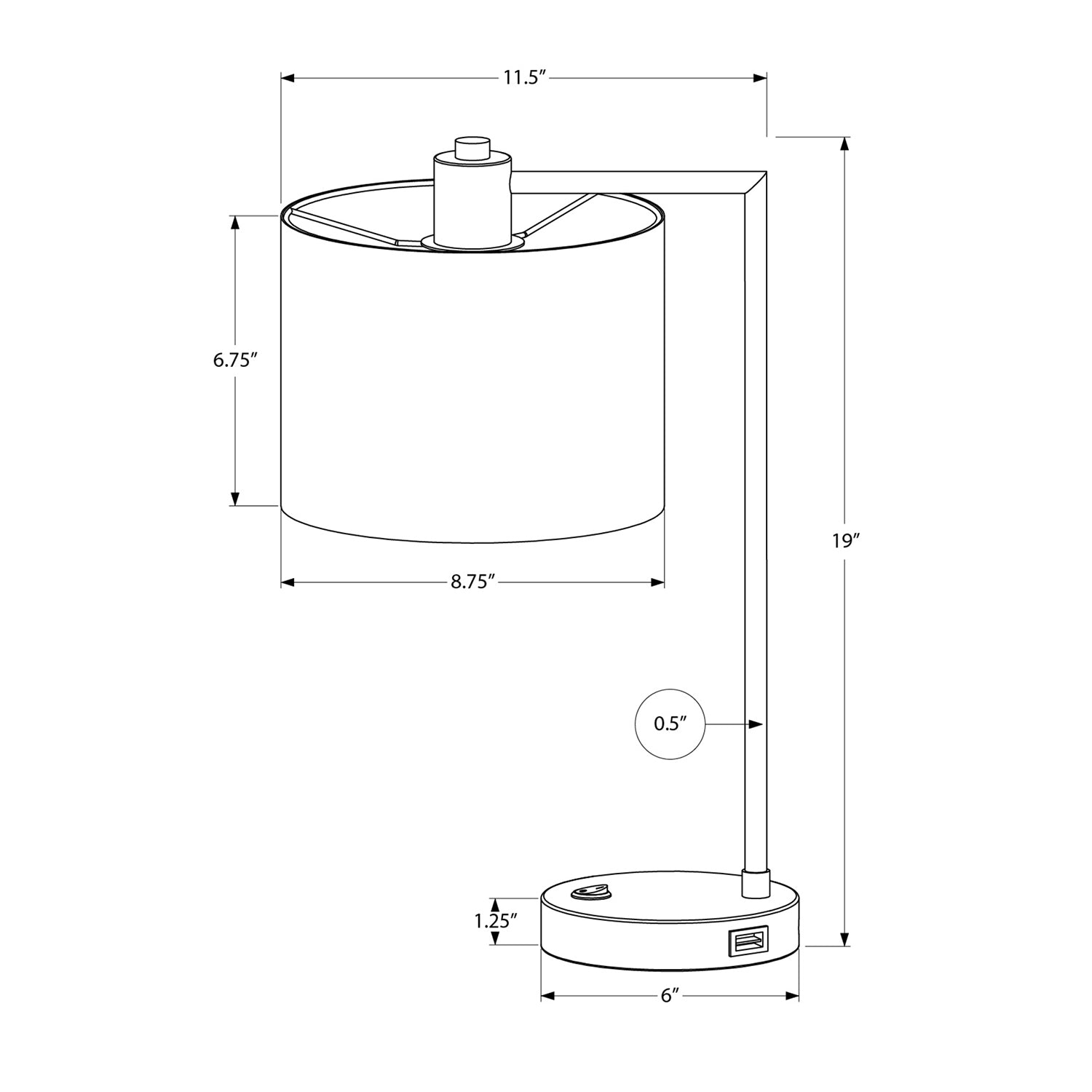 Monarch Specialties I 9646 - Luminaire, 19"H, Lampe De Table, Port Usb Inclus, Métal Noir, Abat-jour Ivoire / Crème, Moderne - Simple Boutique