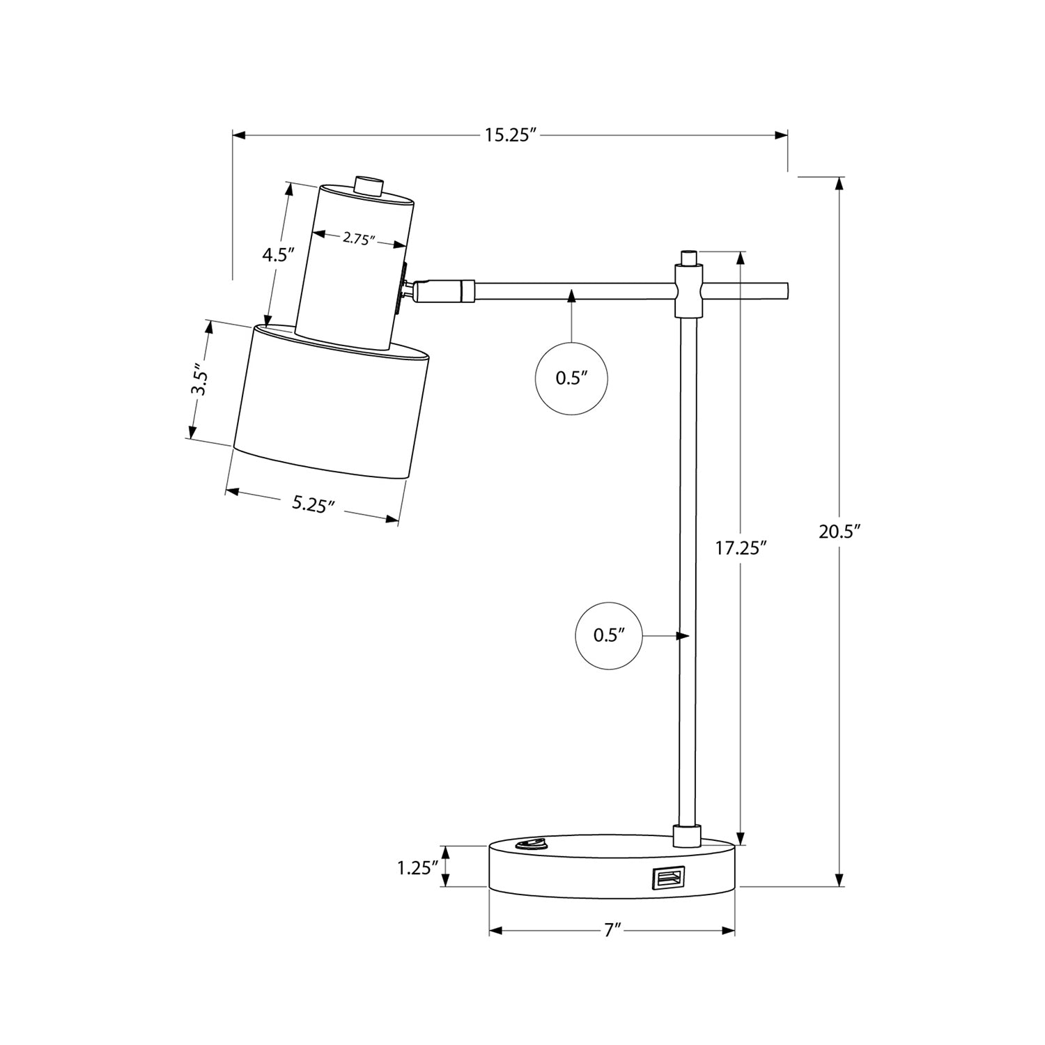 Monarch Specialties I 9647 - Luminaire, 21"H, Lampe De Table, Port Usb Inclus, Métal Noir, Abat-Jour Noir, Moderne - Simple Boutique