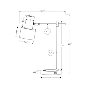 Monarch Specialties I 9647 - Luminaire, 21"H, Lampe De Table, Port Usb Inclus, Métal Noir, Abat-Jour Noir, Moderne - Simple Boutique