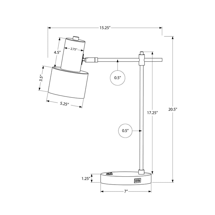 Monarch Specialties I 9647 - Luminaire, 21"H, Lampe De Table, Port Usb Inclus, Métal Noir, Abat-Jour Noir, Moderne - Simple Boutique