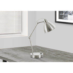 Monarch Specialties I 9659 - Luminaire, 17"H, Lampe De Table, Port Usb Inclus, Nickel, Abat-jour Nickel, Moderne - Simple Boutique