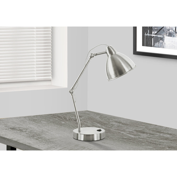 Monarch Specialties I 9659 - Luminaire, 17"H, Lampe De Table, Port Usb Inclus, Nickel, Abat-jour Nickel, Moderne - Simple Boutique