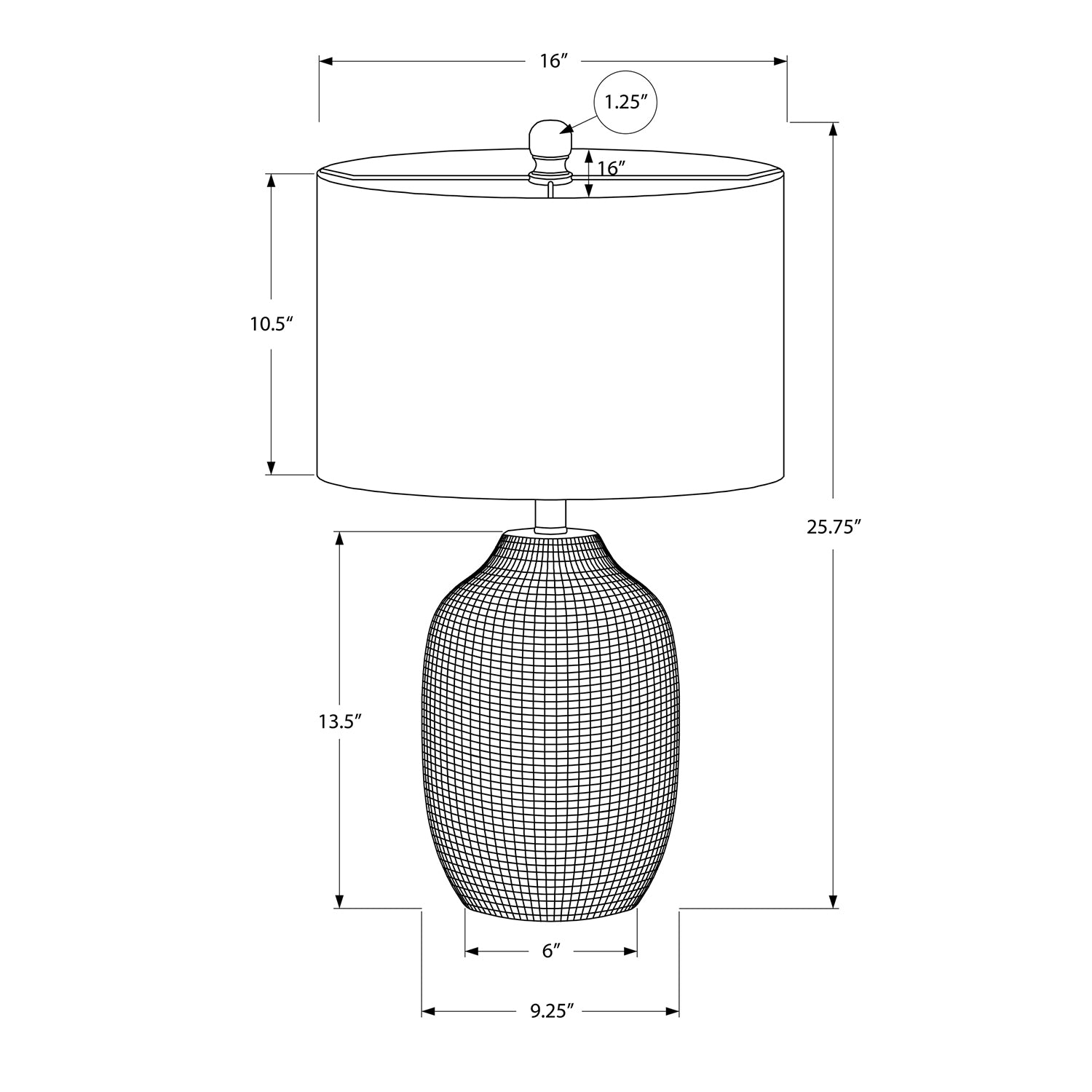 Monarch Specialties I 9705 - Luminaire, 26"H, Lampe De Table, Céramique Noire, Abat-jour Ivoire / Crème, Contemporain, Moderne - Simple Boutique