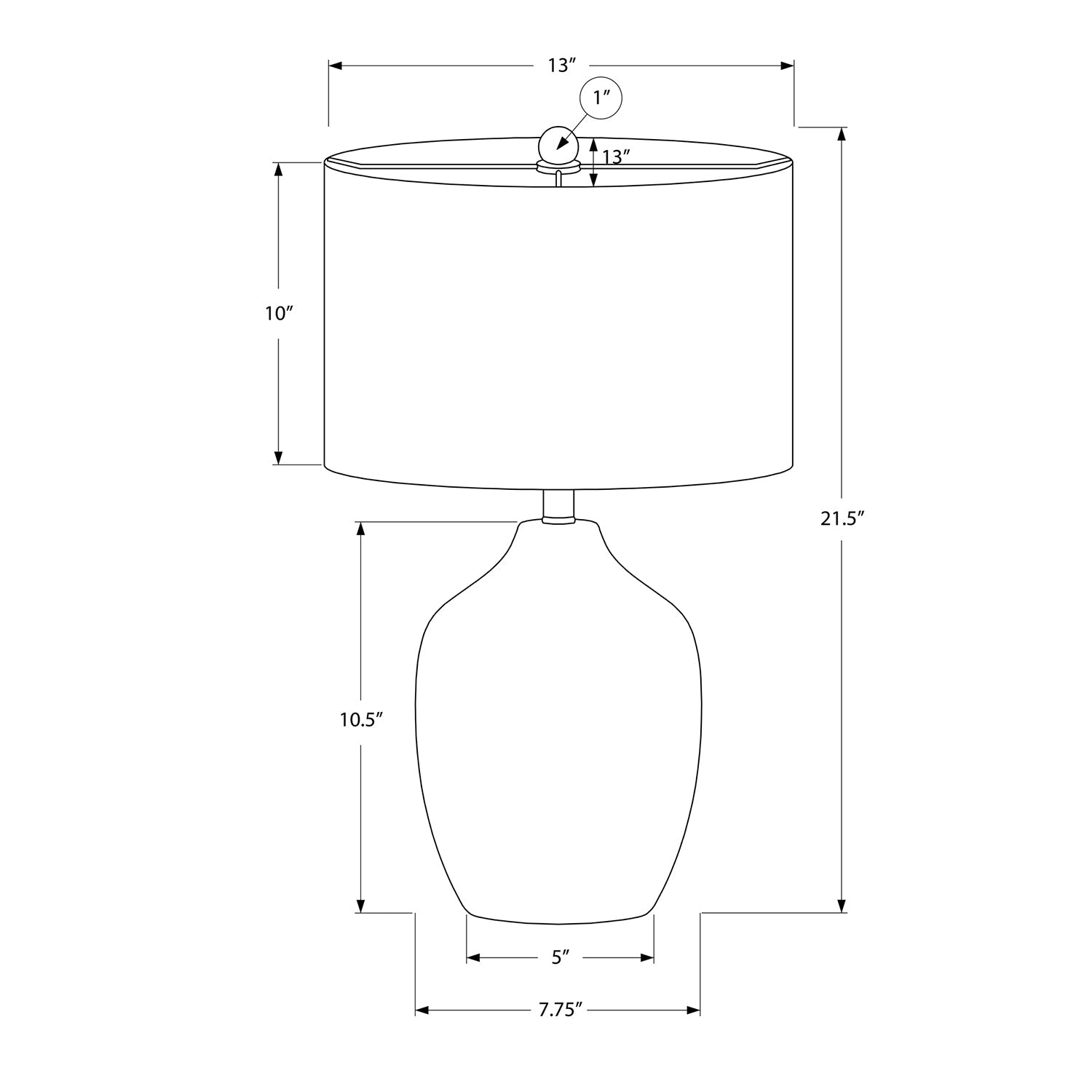 Monarch Specialties I 9708 - Luminaire, 22"H, Lampe De Table, Céramique Noire, Abat-jour Ivoire / Crème, Transitionnel - Simple Boutique