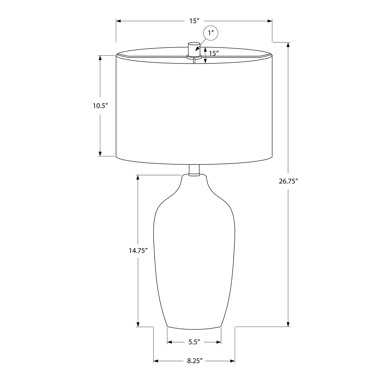 Monarch Specialties I 9709 - Luminaire, 27"H, Lampe De Table, Céramique Grise, Abat-jour Beige., Contemporain - Simple Boutique