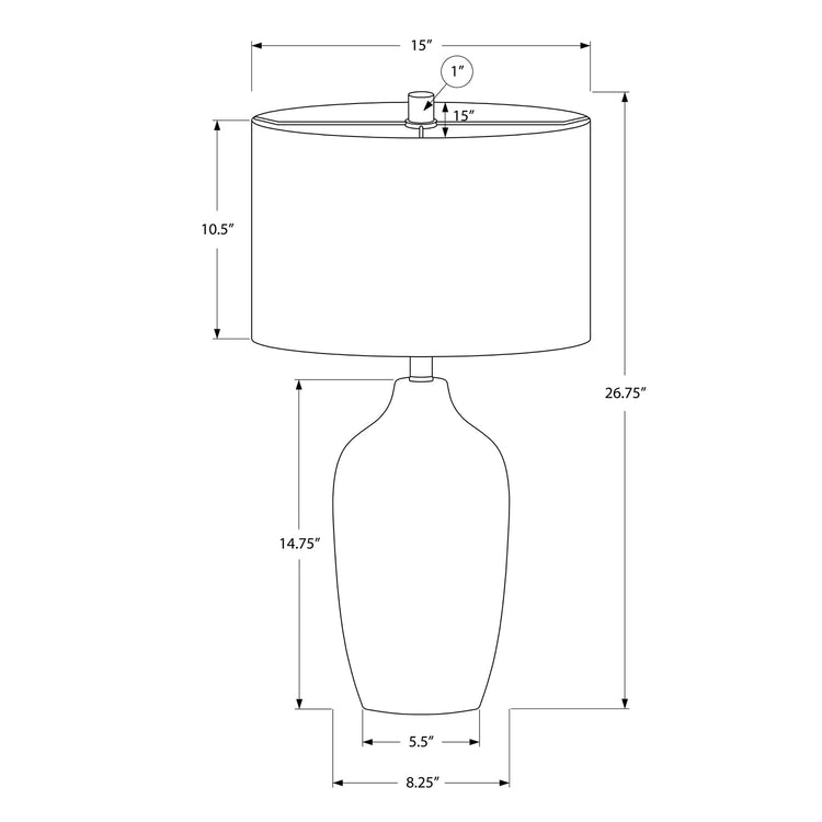 Monarch Specialties I 9709 - Luminaire, 27"H, Lampe De Table, Céramique Grise, Abat-jour Beige., Contemporain - Simple Boutique