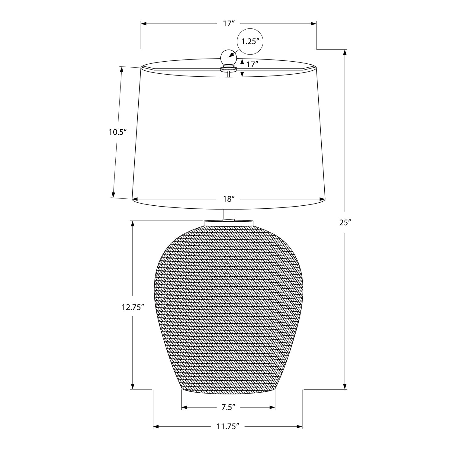 Monarch Specialties I 9713 - Luminaire, 25"H, Lampe De Table, Rotin, Abat-jour Beige, Transitionnel - Simple Boutique