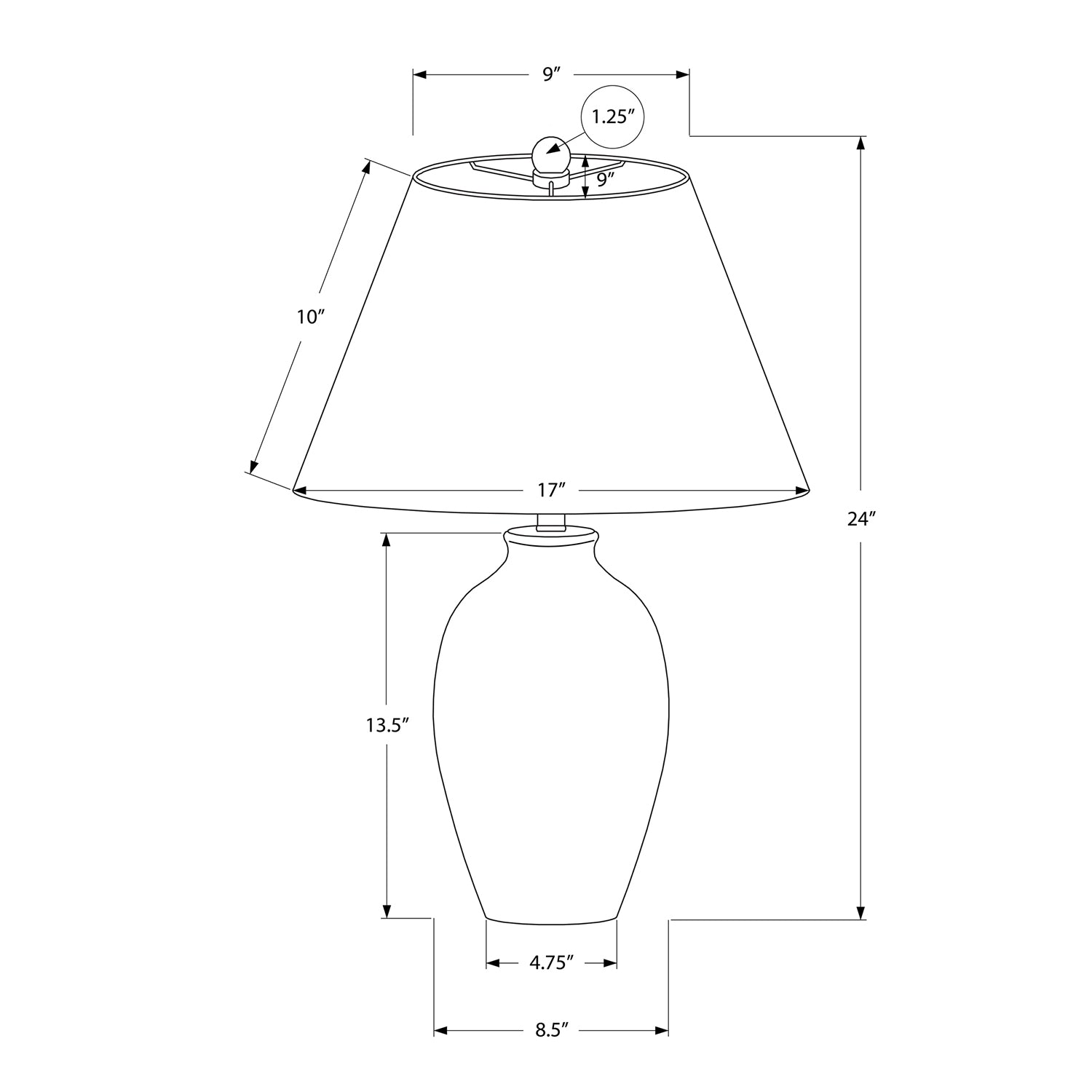 Monarch Specialties I 9721 - Luminaire, 24"H, Lampe De Table, Céramique Noire, Abat-jour Ivoire / Crème, Moderne - Simple Boutique