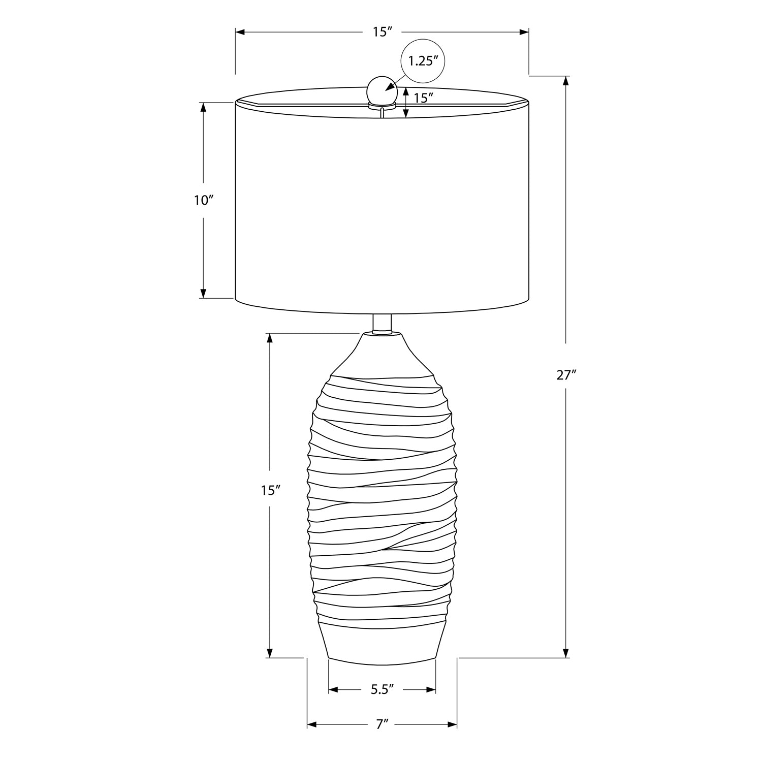Monarch Specialties I 9723 - Luminaire, 27"H, Lampe De Table, Résine Grise, Abat-jour Ivoire / Crème, Moderne - Simple Boutique
