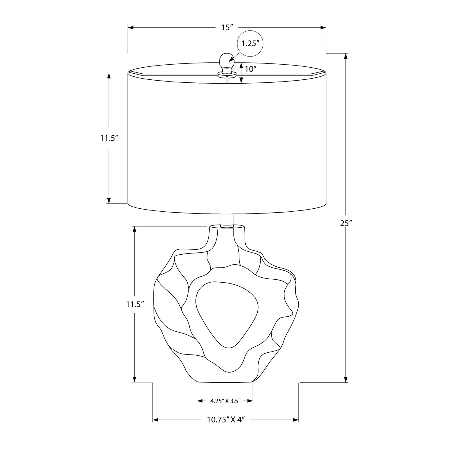 Monarch Specialties I 9727 - Luminaire, 25"H, Lampe De Table, Résine Créme, Abat-jour Ivoire / Crème, Moderne - Simple Boutique
