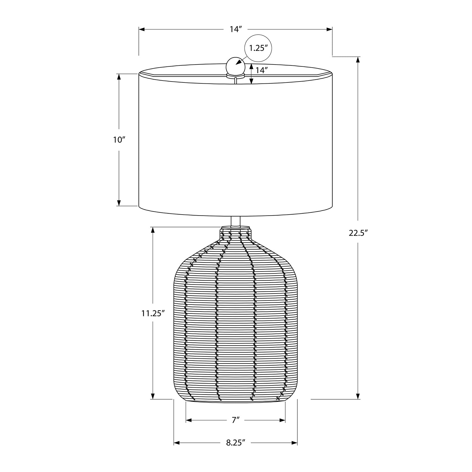 Monarch Specialties I 9734 - Luminaire, 23"H, Lampe De Table, Rotin Noir, Abat-jour Ivoire / Crème, Moderne - Simple Boutique