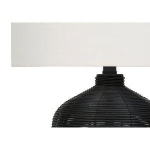 Monarch Specialties I 9734 - Luminaire, 23"H, Lampe De Table, Rotin Noir, Abat-jour Ivoire / Crème, Moderne - Simple Boutique