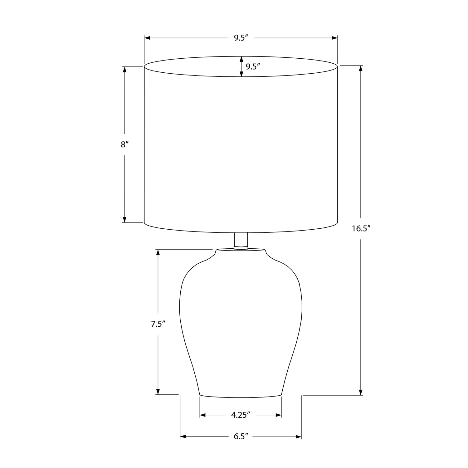 Monarch Specialties I 9738 - Luminaire, 17"H, Lampe De Table, Céramique Noire, Abat-jour Ivoire / Crème, Transitionnel - Simple Boutique