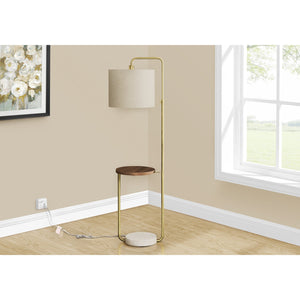 Monarch Specialties I 9754 - Luminaire, 67"H, Lampadaire, Port Usb Inclus, Métal En Laiton, Abat-jour Beige, Contemporain - Simple Boutique