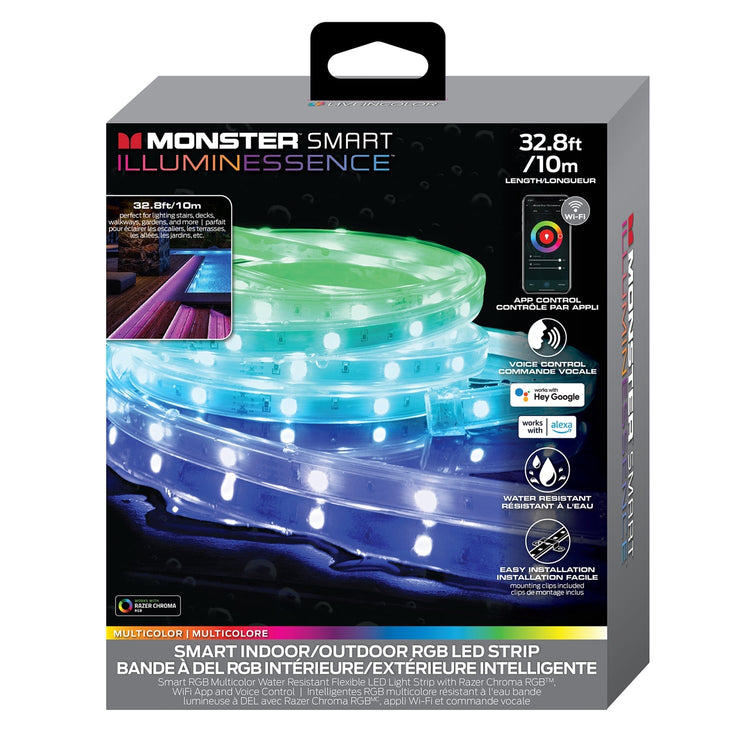 Monster - Bande LED Intérieur/Extérieur, Longeur de 10 Mètres, Controle Wi-Fi, Clips de Montage Standard - Simple Boutique